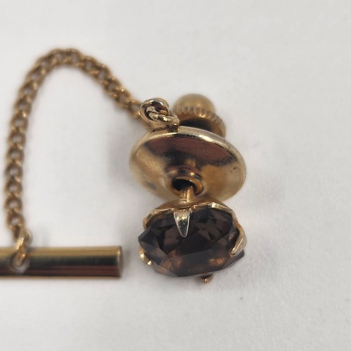 Tachuela de cuarzo con estrás marrón ahumado tono dorado años 70 cadena ojal - Imagen 4 de 7