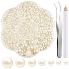 NACHLYNN 6480 Pcs Flat Back Pearl 7 Sizes Beige Flatback Pearl Beads Half Rou...