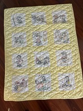 Handmade Baby Quilt Peanuts Gang Charlie Brown Lucy Linus Embroidered 35x44