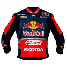 Real Cowhide Leather Jacket Men's Honda Redbull Nicky Hayden Racing Motorcycle