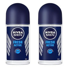 2 Pack Nivea Fresh Active Anti-perspirant Deodorant Roll On for Men 48hr 50ml