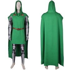 Doctor Doom Cosplay Costume Halloween Fantastic Green jumpsuit Cloak full Outfit