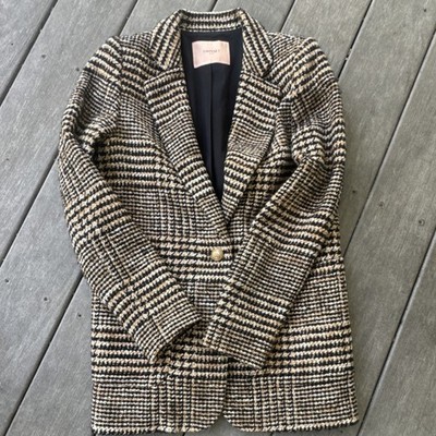 TWINSET Plaid Lined Wool Blazer Jacket Button Front Mid-Length Women 40