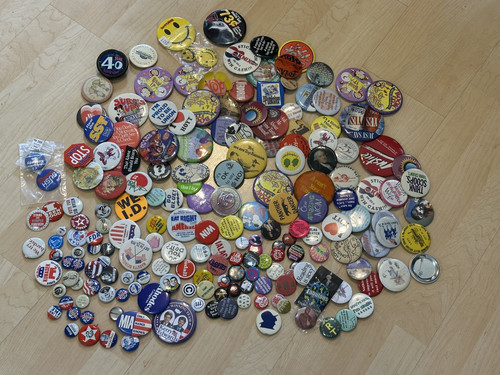 Large 191 VTG Pinback Button LOT Pin Pop Culture Pieces Americana Sarcam