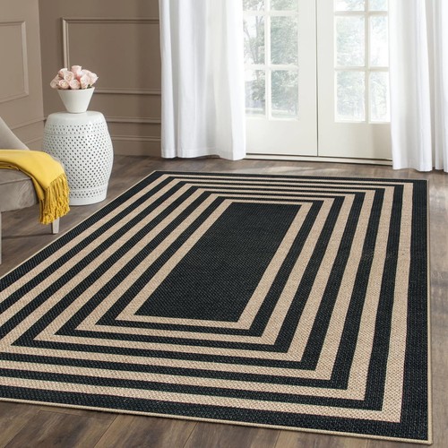 Modern Geometric Easy Jute Outdoor Rug, 5x7 Patio Living Room Rug Large Black...