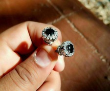 2 CT Round Cut Simulated Black Diamond Halo Stud Earrings 14K White Gold Plated