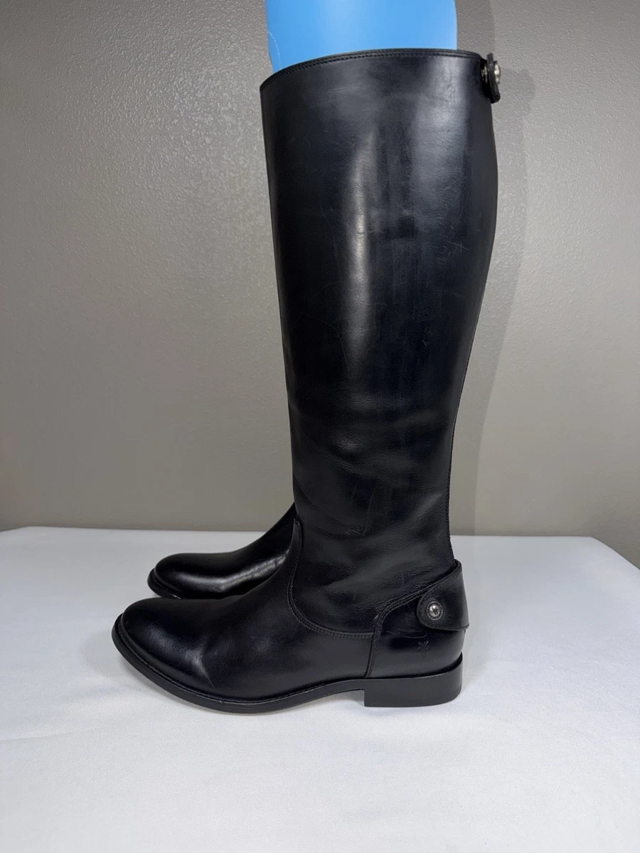NWOT Frye Melissa Size 8 Button Back Zip Tall Riding Boots Black Leather