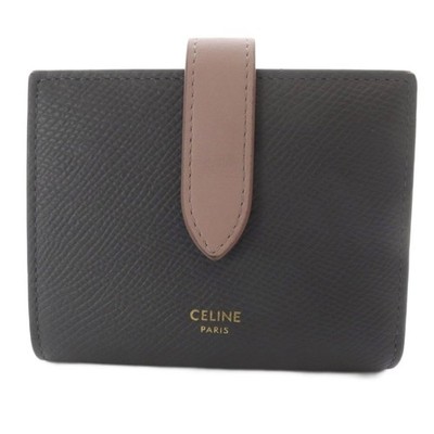 Celine CELINE Small Strap Wallet Wallet BifBicolor Leather Gray Pink /YO16 OH La