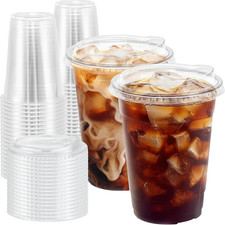 100 Pack 16 Oz Clear Plastic Cups with Lids, Disposable Iced Coffee Cups with Si