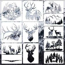 11 Pcs Deer Stencils Forest Mountain Tree Deer Head Stencils for Wood Burning St