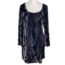 Trina Turk Velvet Mini Dress Womens Medium Blue Gold Swirl VGUC Silk Blend Vtg