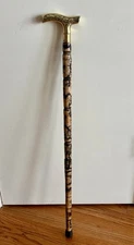 Unique Fractal Burned Wood 33” Cane w/ Brass Handle