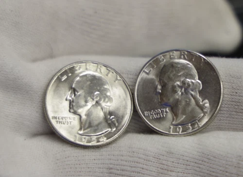 (2) 1954 S US Washington Quarters 25c Nice Unc From Original Roll.