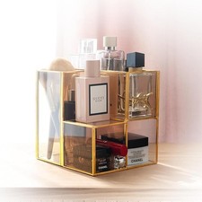 FONDAZZA Amber Glass Cosmetic Organizer Bathroom Vanity Storage Display Jar