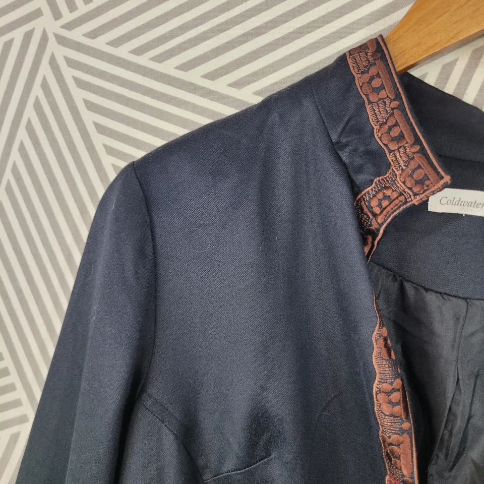 Coldwater Creek Talla 16 Boho Floral Bordado Chaqueta Blazer Vaquera Negro Tostado Foto 2 de 4