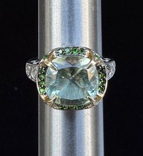 NP Green and Clear Stones 925 Sterling Silver Ring Size 7