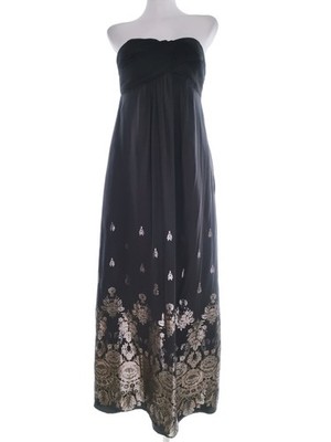 OASIS Damen Maxikleid Gr. 36 Schwarz Seide Ärmellos Lang Schulterfrei