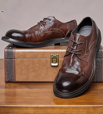 Mens Leather Shoes Round Toe Formal Business British Casual Wedding Grooms Shoes