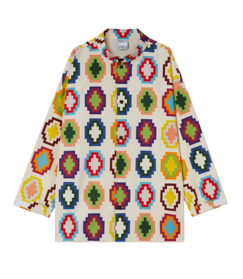 Camicia Marcelo Burlon All Over Cross Over Ls Shi Ecru Multicolore Oversize Tg S
