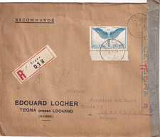 Switzerland 1938 registered cover from Tegna to Barcelona (4613)