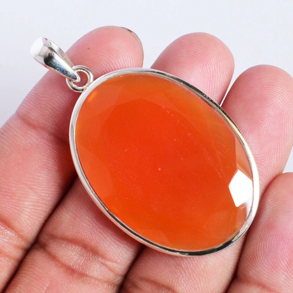 Ciondolo corniola pietra preziosa ovale argento sterling 925 regalo... - Immagine 2 di 4