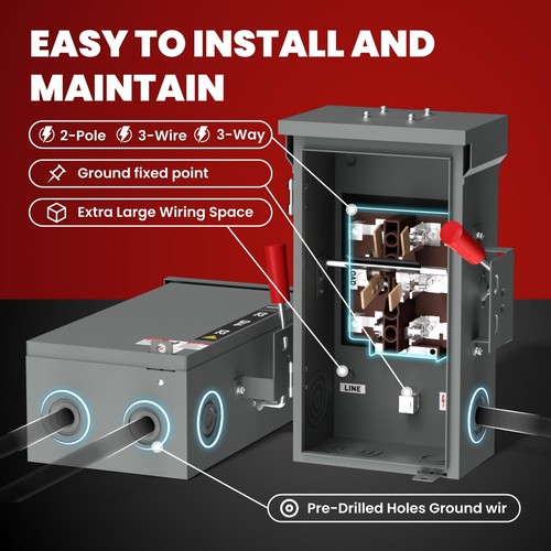 200A Manual Generator Transfer Switch,Heavy Duty 48000W General Double-Throw - Picture 7 of 7