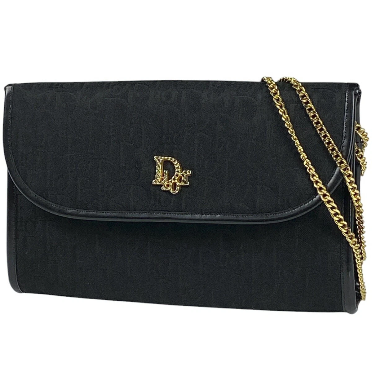 Pochette sac bandoulière chaîne toile noire Christian Dior Trotter   élégante et chic