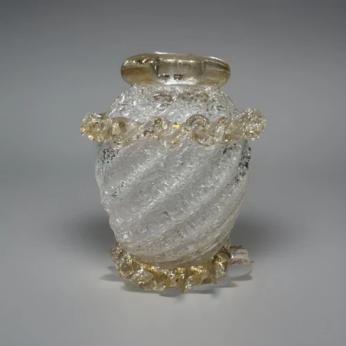 Vtg Murano Handblown Venetian Art Glass Vase 24k Gold Applied Ruffles E Barovier
