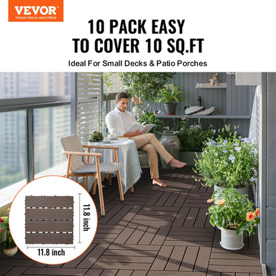 VEVOR Interlocking Deck Tiles Plastic Wood, 10 Pack,12''x12'' 10 sq. ft Waterproof