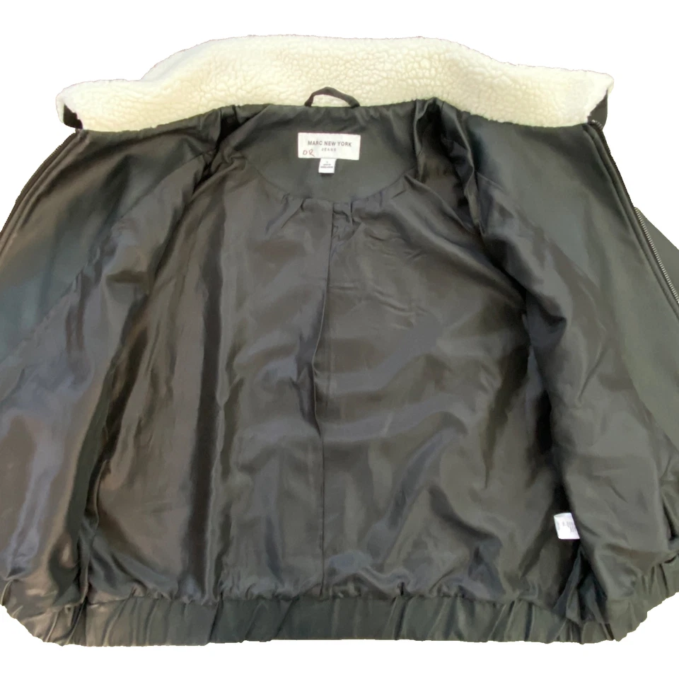 Andrew Marc New York Men’s LARGE Faux Leather Jacket with Sherpa Trim Collar - Image 4 of 4