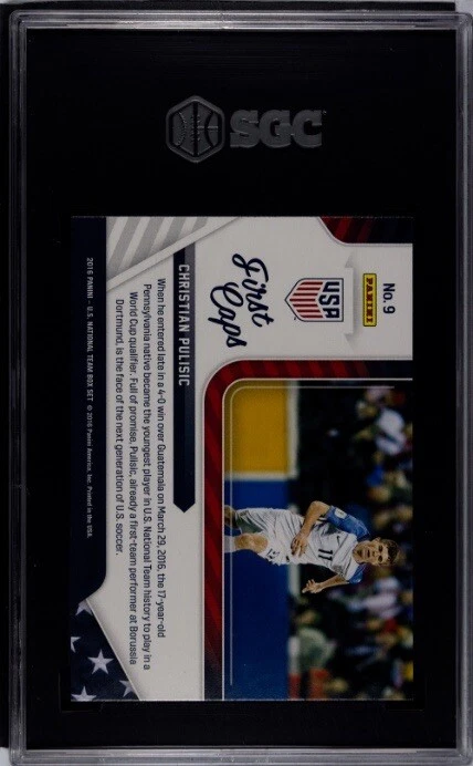 Christian Pulisic Team USA 1st Appearance SGC 9.5 Panini 2016 First Caps #9 - Image 2 of 2