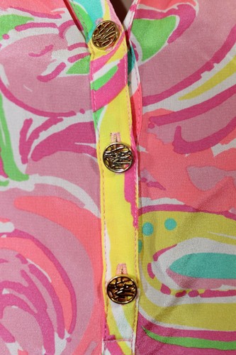 Lilly Pulitzer Pink Yellow Green Elsa Top Blouse Multi All Nighter Silk XS NWT - Picture 8 of 10