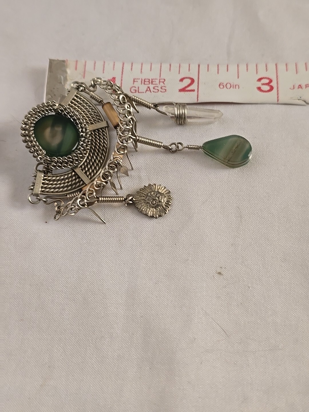 Peruvian Agate Alpaca Silver Wire Work Brooch Pin - image 6