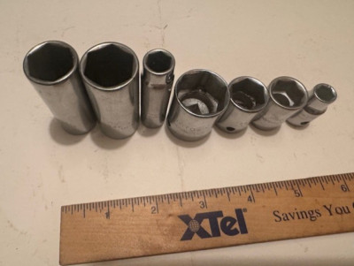 MADE USA -NEW / OLD STOCK - (7) PROTO 3/8'' DRIVE DEEP & STD 6 PT SOCKETS