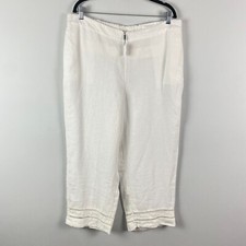 Chicos Linen Straight Leg Crop Pants Size 3 US 16 XL White Pull On High Waist
