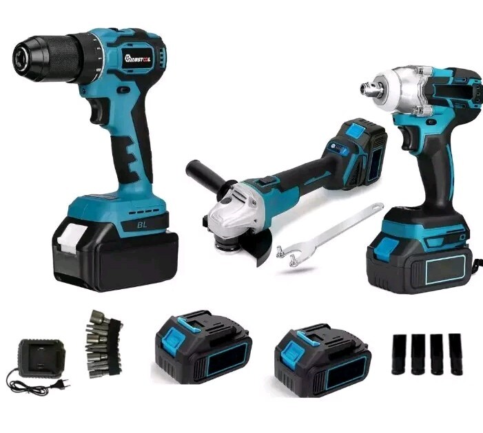 Kit 3 in 1 Trapano Avvitatore + Avvitatore a Impulsi + Smerigliatrice a Batteria