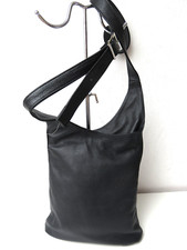 Damen Beutel Tasche Schultertasche Hobo Bag Shopper Italy Echt Leder schwarz NEU