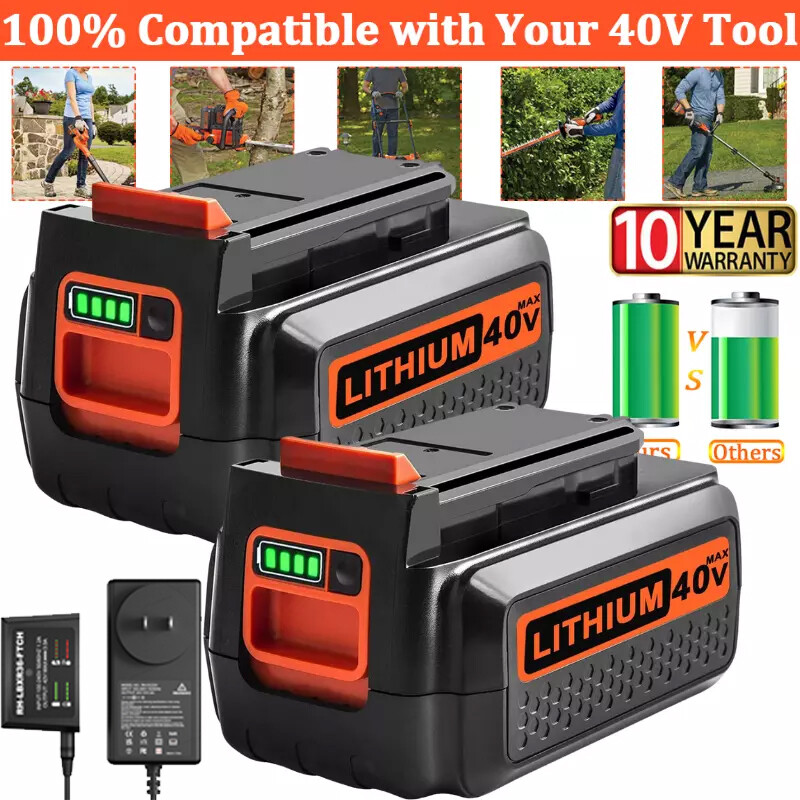 40V Lithium Battery and Charger for Black+Decker 40V Max LBXR36 LBX2040 LSW36  