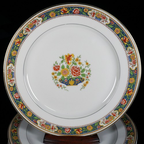 8 ~ T&V Limoges Dinner Plates Orange Yellow Green Blue Floral Border TRV76 - Picture 3 of 9