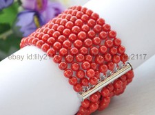 8 rows Genuine natural 6mm Red coral gemstone round beads Bracelet 8"