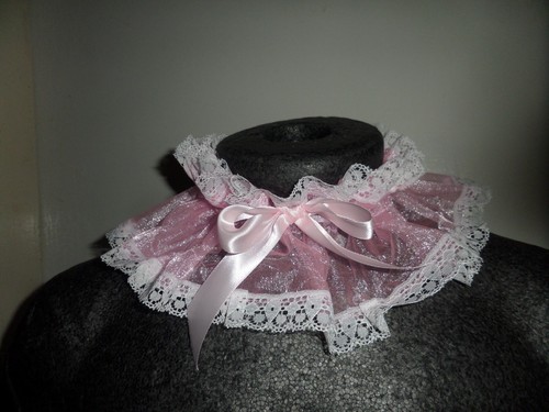 ADULTO BEBÉ SISSY ROSA ORGANZA CUELLO BLANCO ENCAJE RIBETE SATINADO LAZO - Imagen 2 de 3