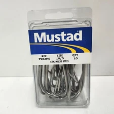 Mustad Tuna Double Fishing Hooks Model 7982HS Size 10/0 10 Pack