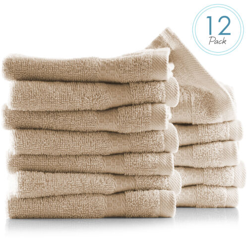 Lot de 12 serviettes en gant - 100 % coton 600 GSM vêtements de lavage doux pour le visage et le corps - Photo 1 sur 59