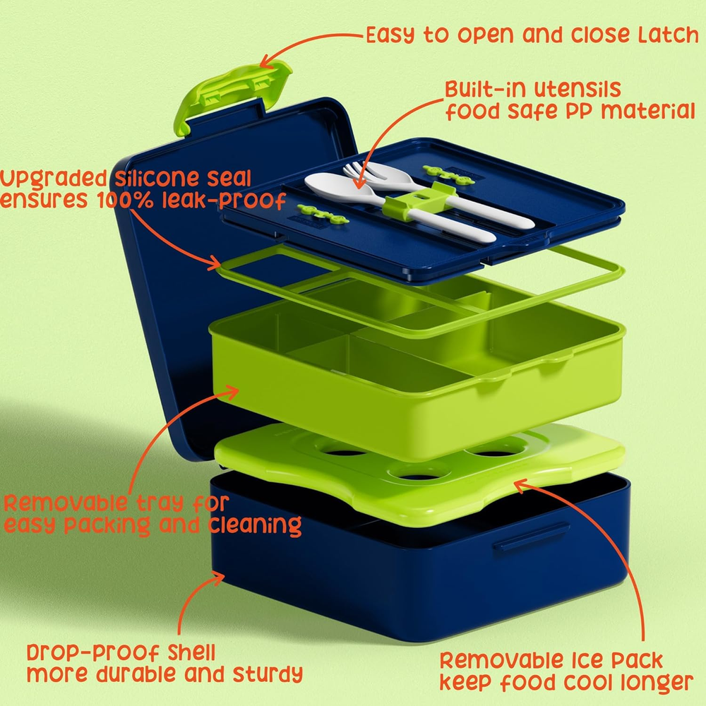 Insulated Leakproof Bento Lunch Box with Ice Pack for Kids and Adults Insulated Leakproof Bento Lunch Box with Ice Pack for Kids and Adults
