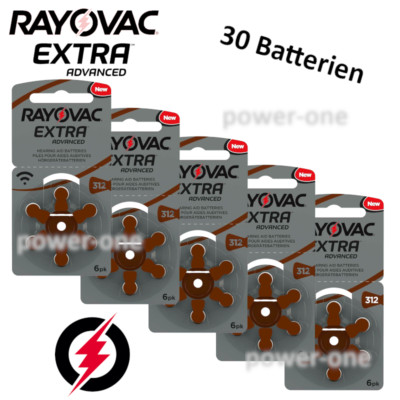 30 x Rayovac Extra Advanced Typ 312 Hörgerätebatterien Blisterpack
