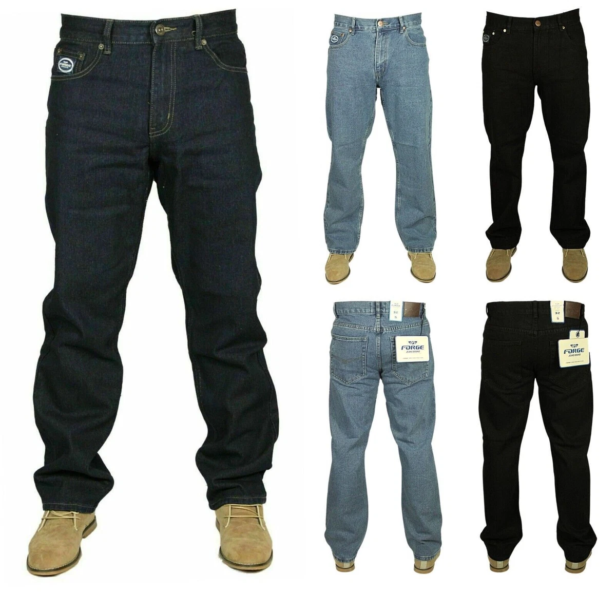 Mens Plain Jeans Work Smart Casual Pants Trousers Jeans Blue Black Sizes  30-60