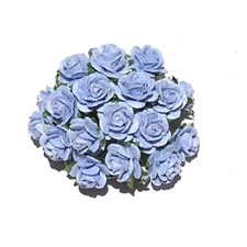 Roses en papier mûrier ouvertes bleu frais OR133
