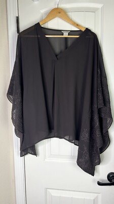 Ariat Brown Clara Tunic Womens L Embroidered Sheer Floral Romantic Witchy Gothic