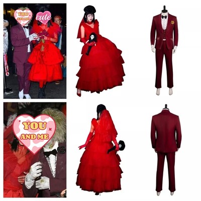 Beetle Bride and Groom Lydia/Beetle Cosplay Red Wedding Dress/Blazer with Wig
