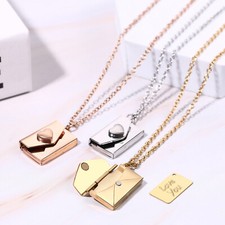 Heart Love Letter Envelope Pendant Necklace Stainless Steel Chain Christmas Gift